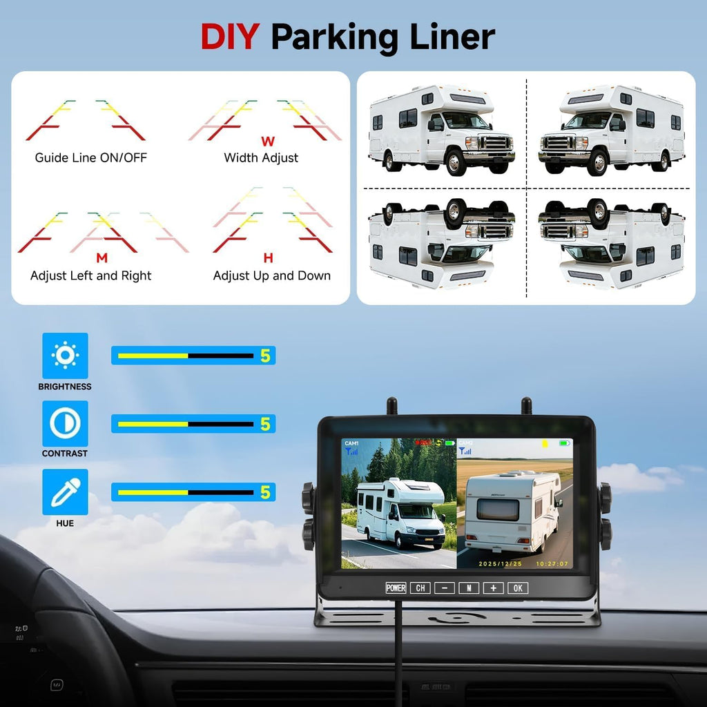 Dual Magnetic Wireless Backup Camera, 7” 1080P HD 4CH DVR Monitor B805