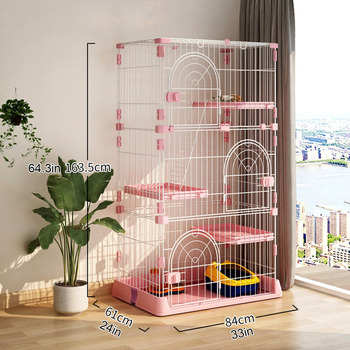 Pink Cat Cage with 3 Platforms and Ramp G2012