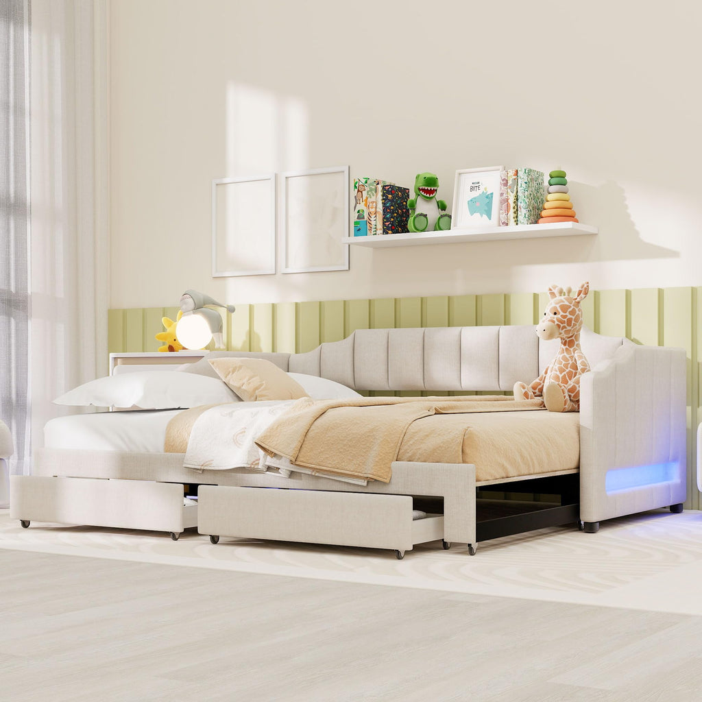 Twin XL Upholstered Daybed with Trundle and 2 Drawers A938086