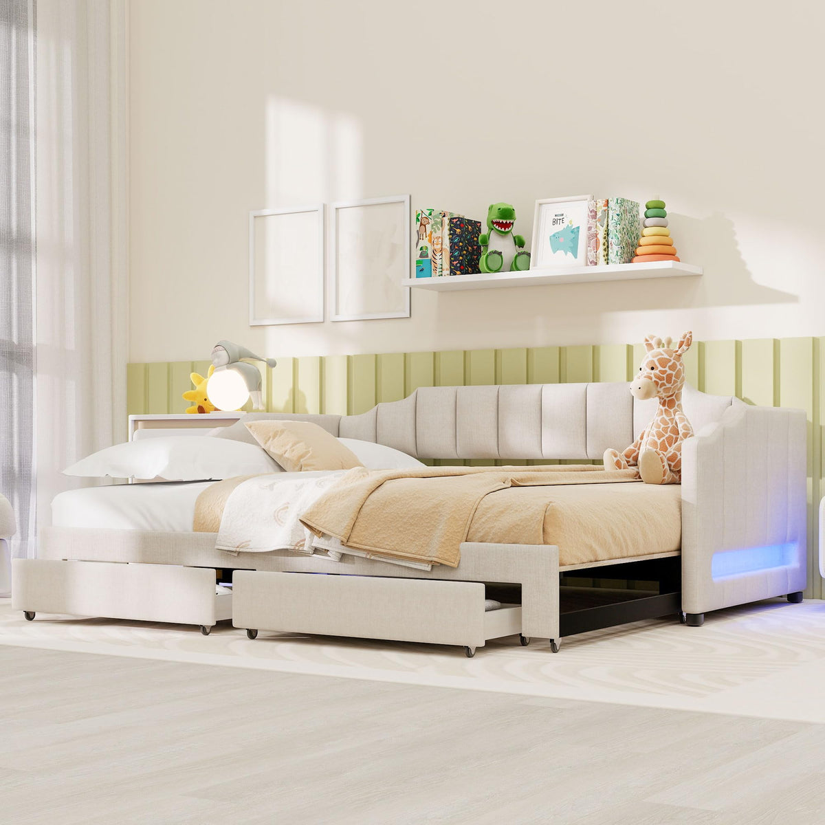 Twin XL Upholstered Daybed with Trundle and 2 Drawers A938086