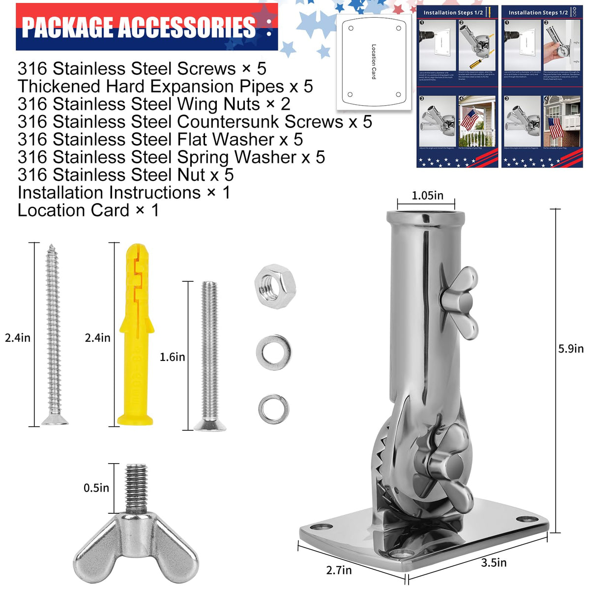 316 Stainless Steel Adjustable Flag Pole Holder S9033