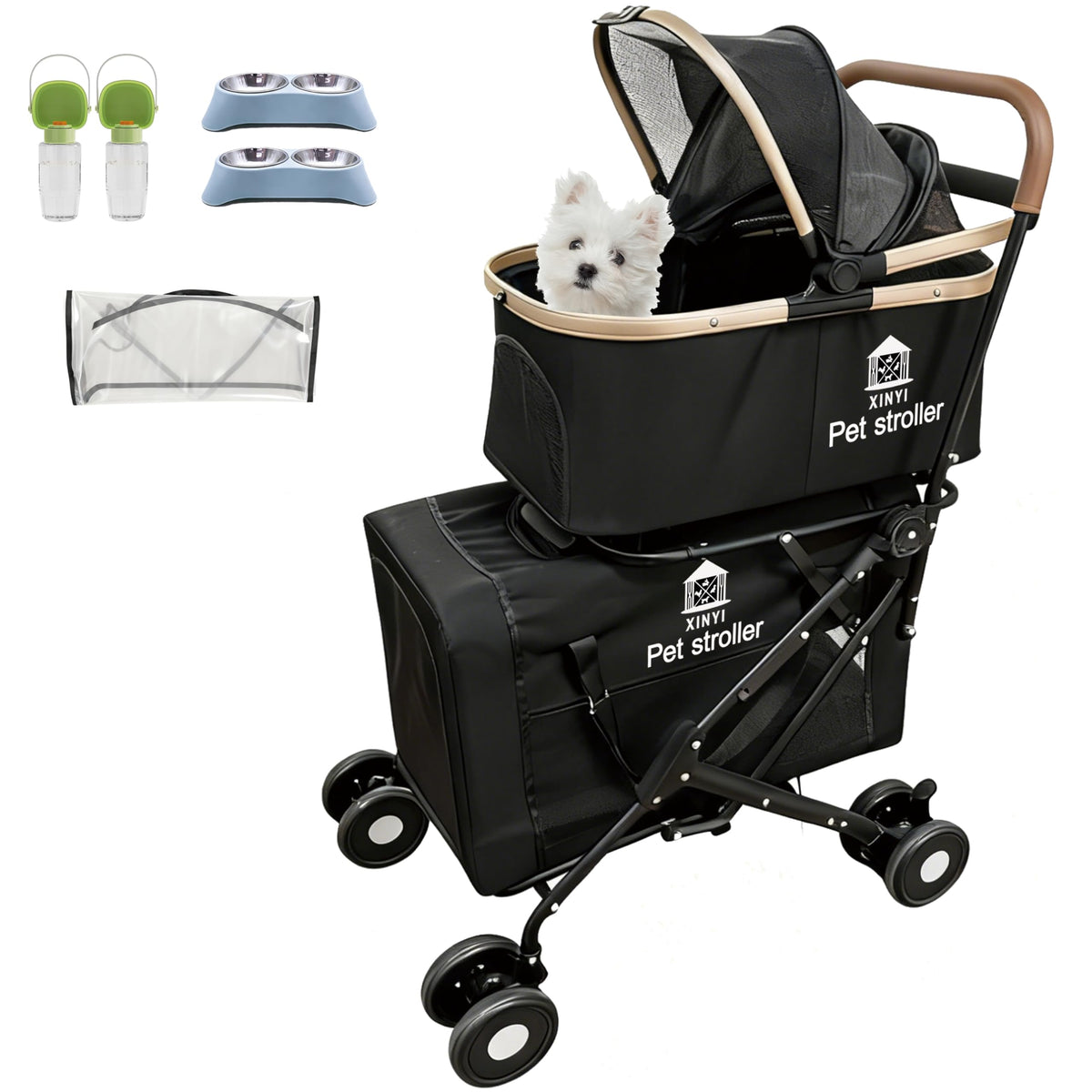 XL Extra-Large Double Pet Stroller with Weather Cover Y89436