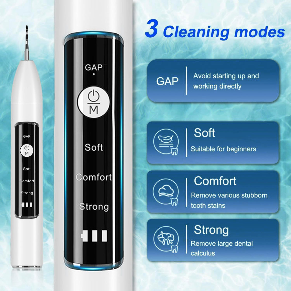 Ultrasonic Pet Dental Cleaner with 4 Tips, 3 Modes, LED, White H644
