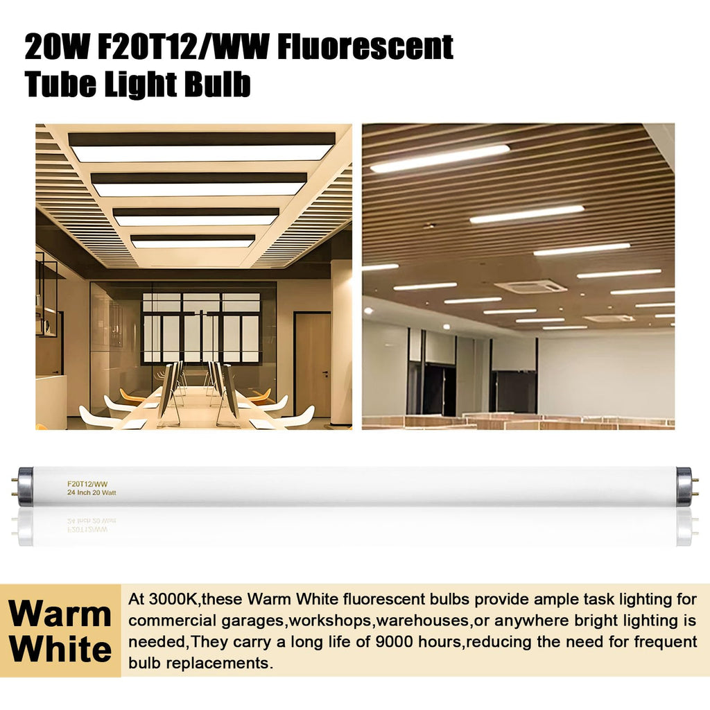 20 Watt Soft Warm White T12 Fluorescent Tube Light Bulb 24 Inch 4 Count G393407