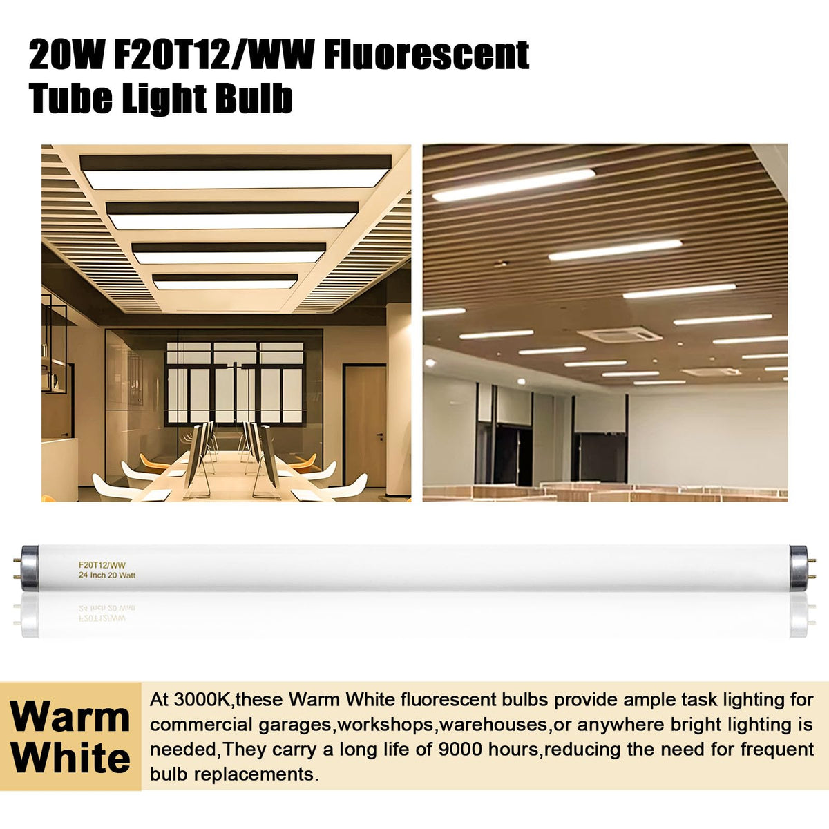 20 Watt Soft Warm White T12 Fluorescent Tube Light Bulb 24 Inch 4 Count G393407