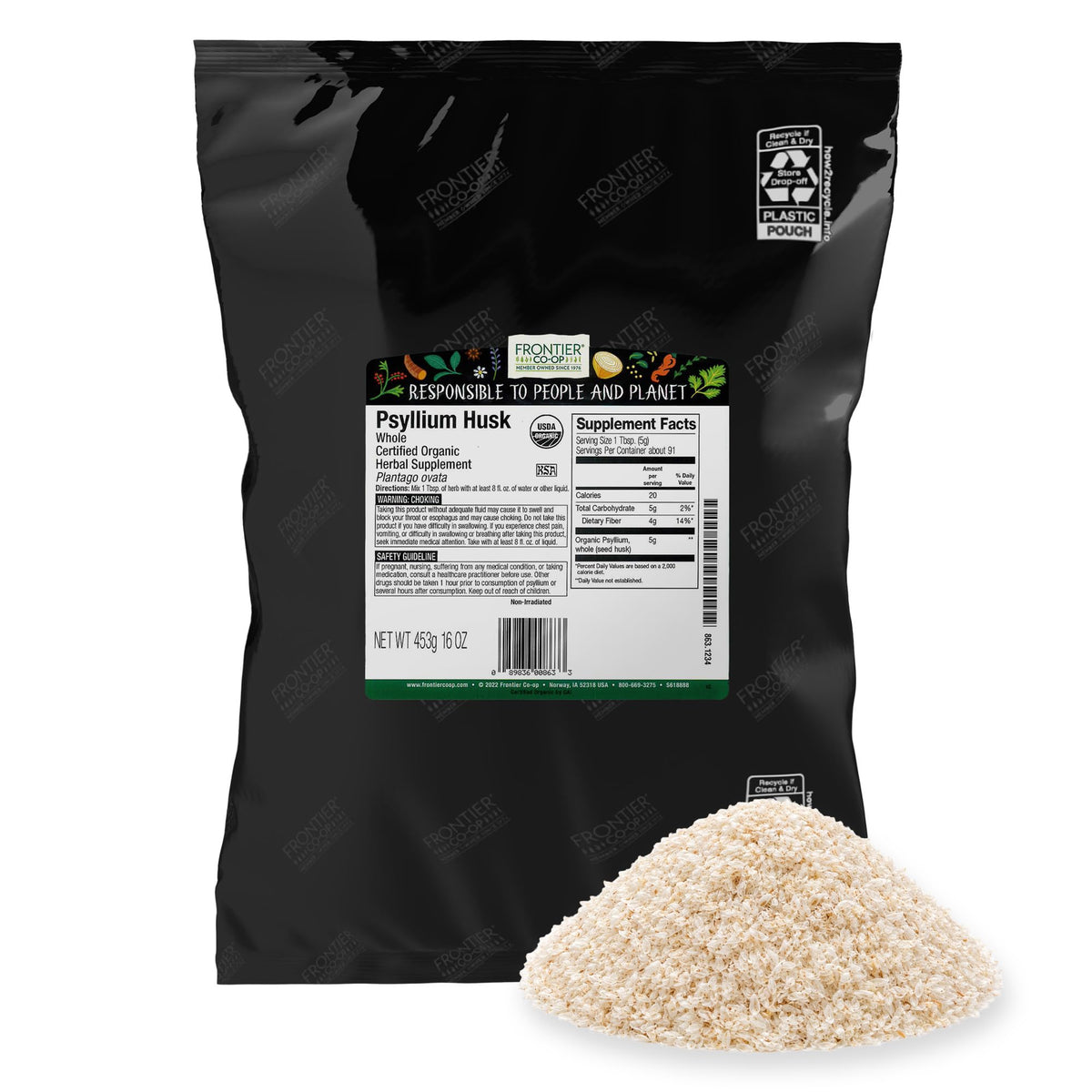 Organic Whole Psyllium Husk 16 Ounce R1222