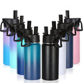 16 OZ Insulated Stainless Steel Kids Water Bottle 8 Pack with Straw Lid C1044