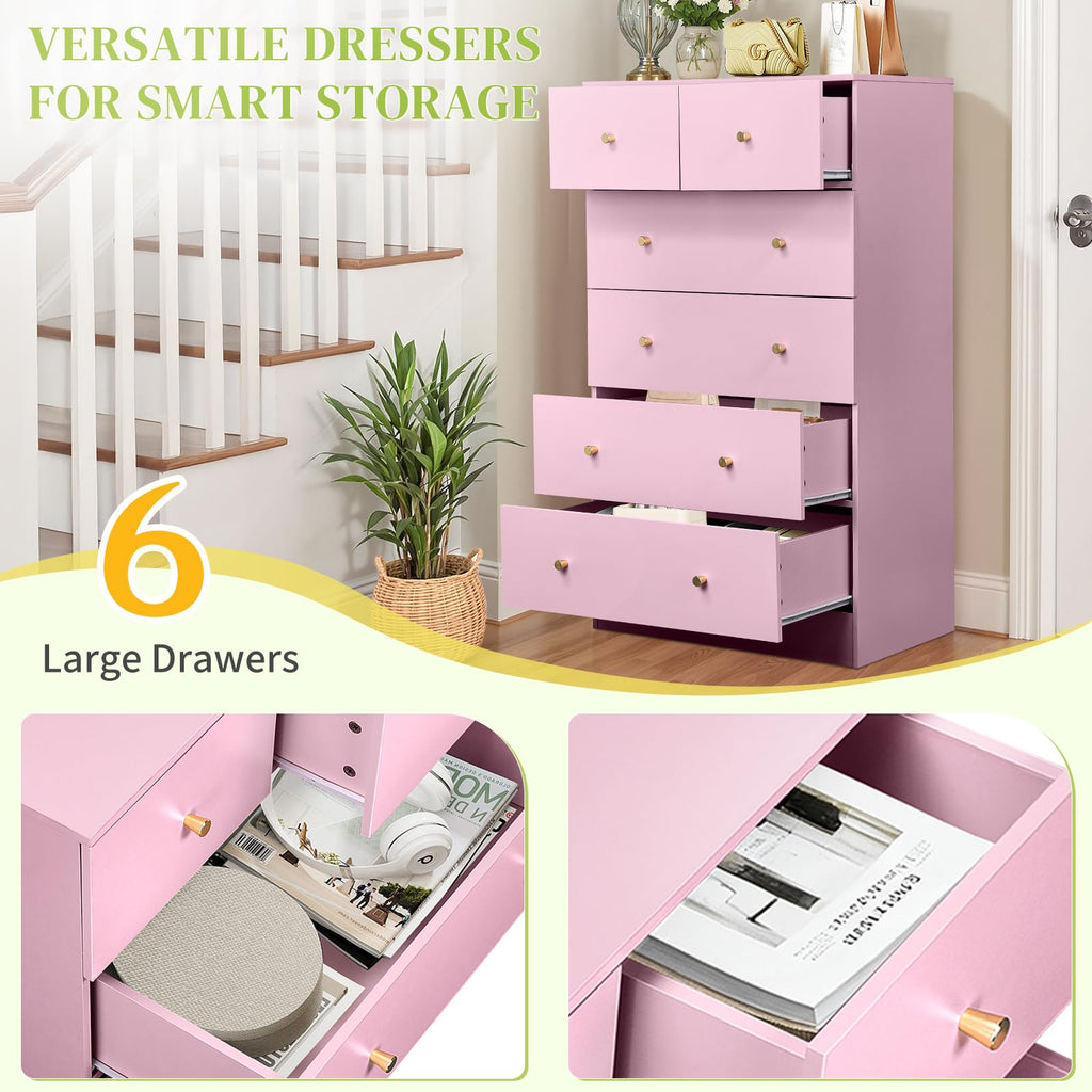 Pink 6 Drawer Dresser V54381
