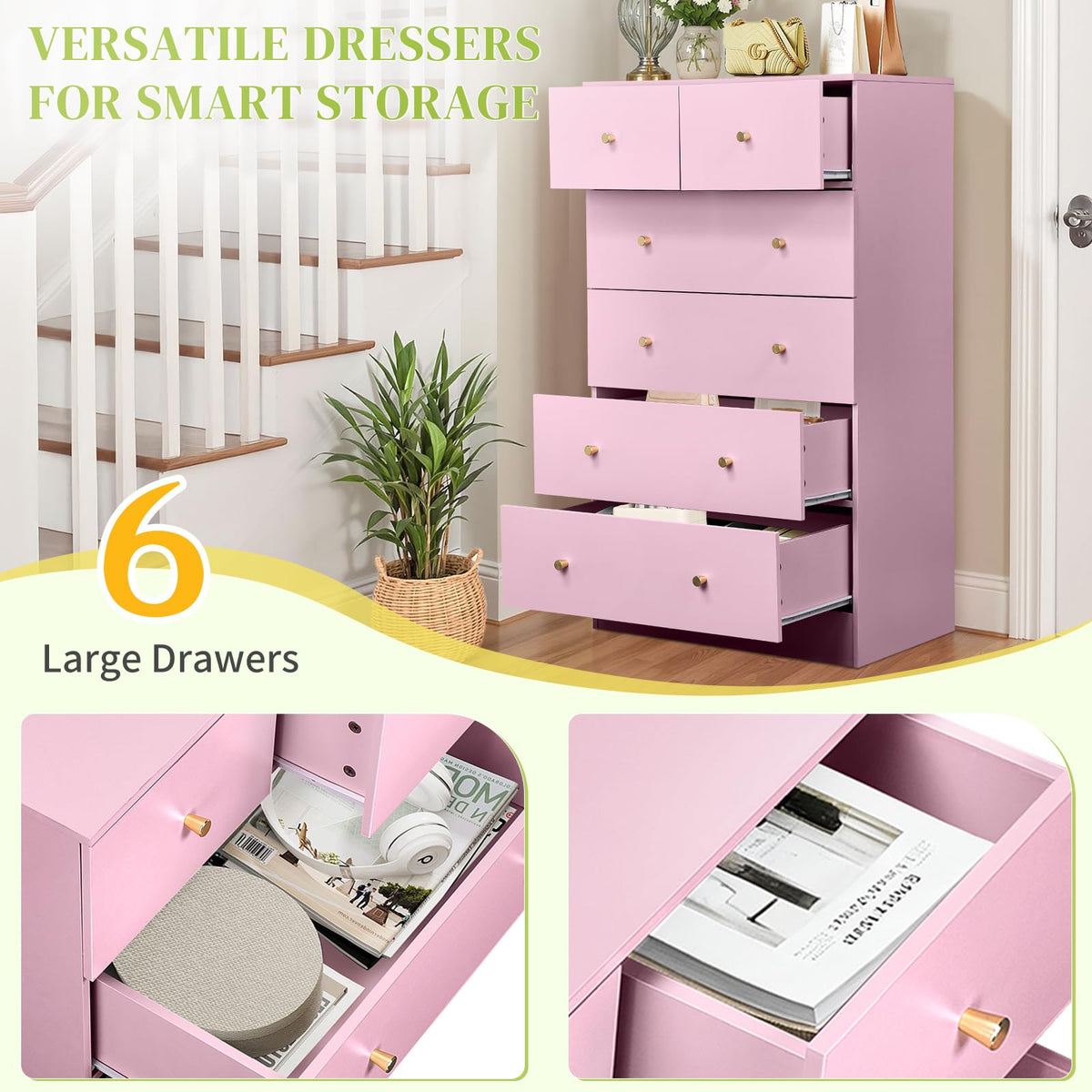 Pink 6 Drawer Dresser V54381