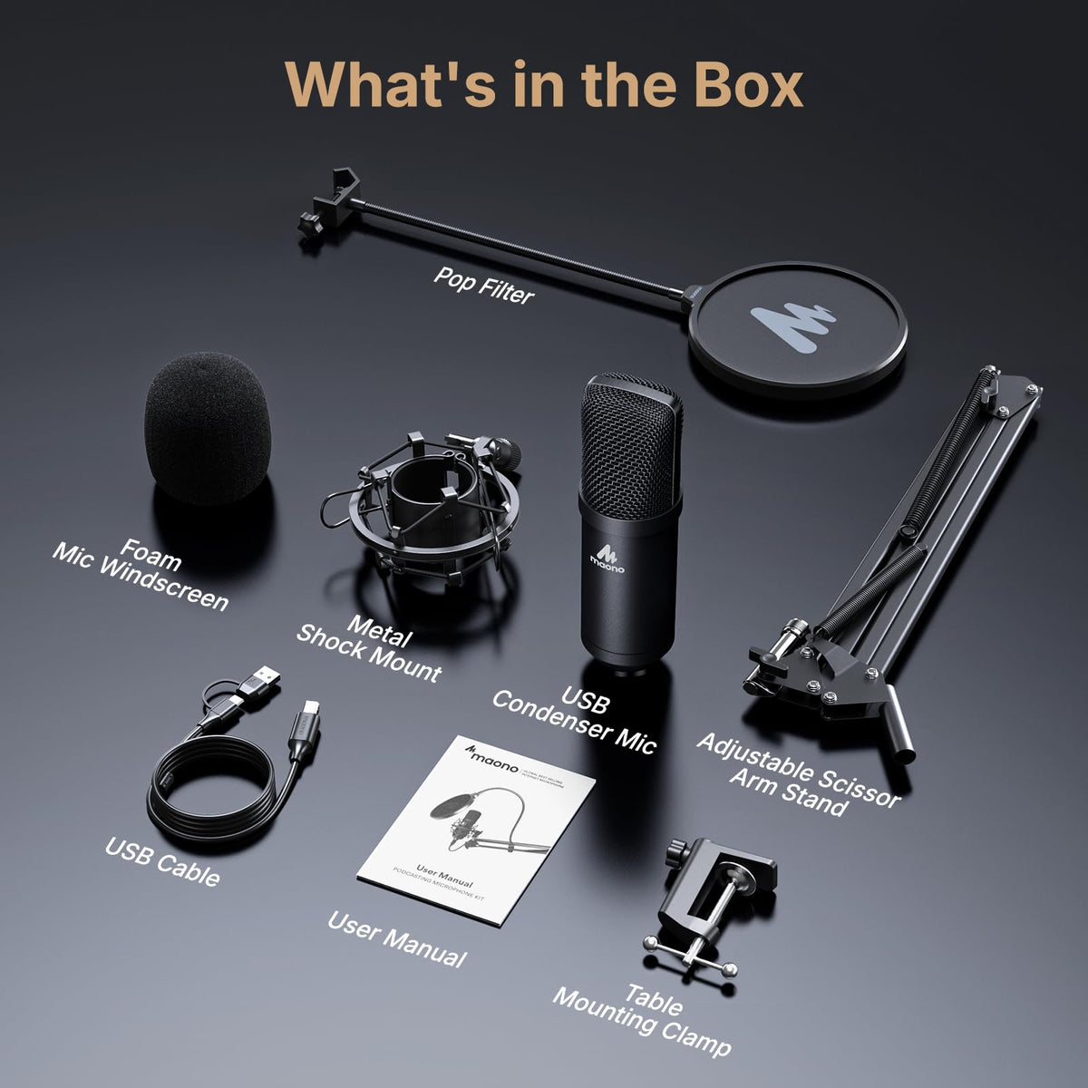 USB Microphone 192kHz/24Bit Condenser Mic Kit S736