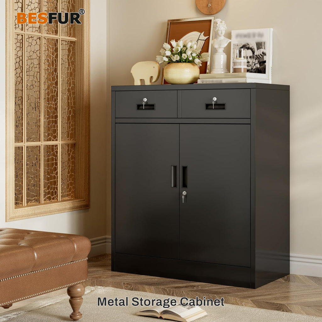 Black Metal Storage Cabinet with 2 Drawers F8410