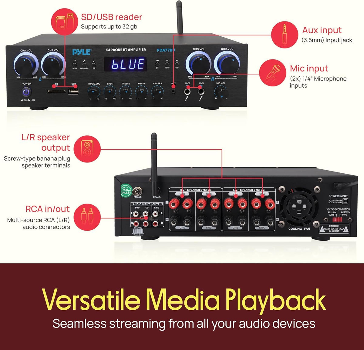 4 Channel 800 Watt Bluetooth Stereo Receiver J576532