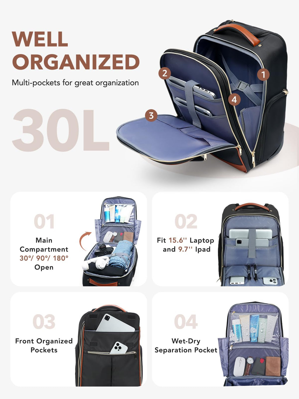 Rolling Large Travel Backpack with Wheels O8960