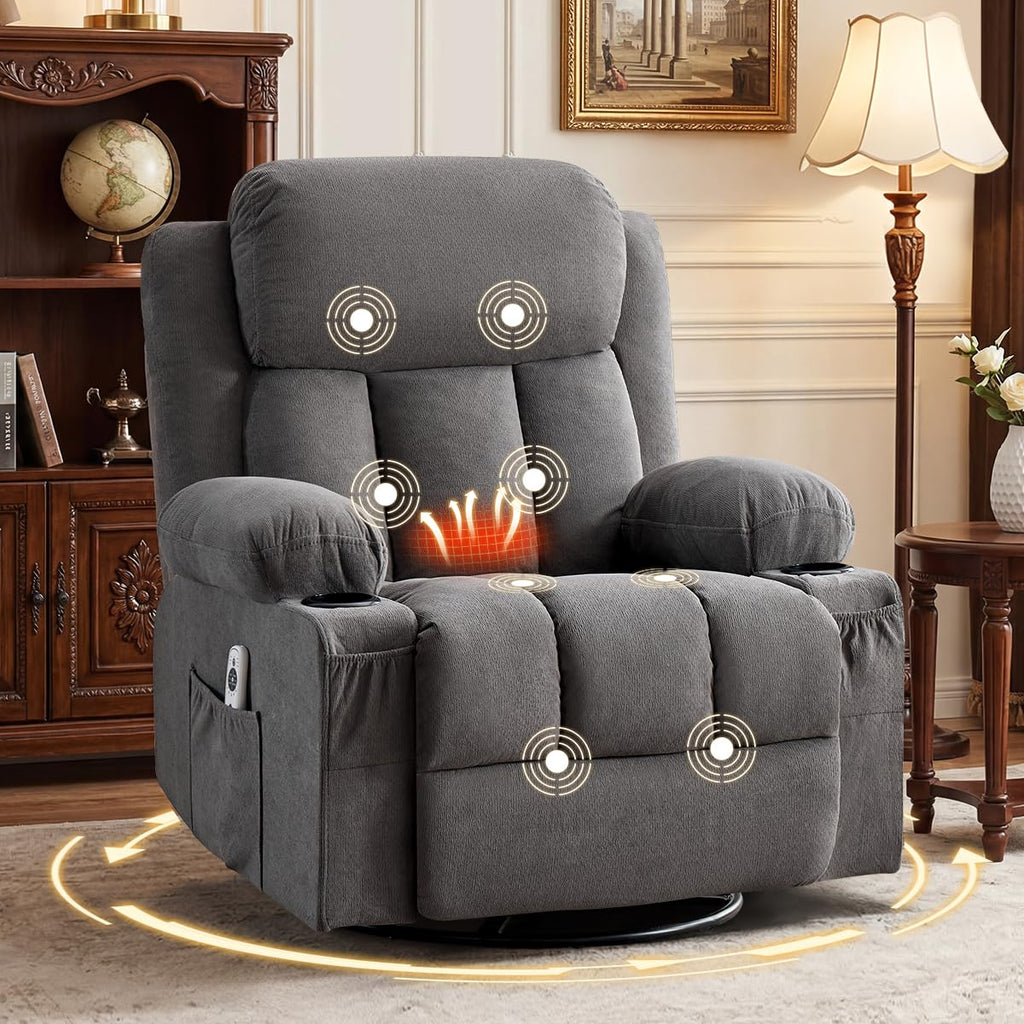Swivel Rocker Recliner Chair with Vibration Massage & Lumbar Heating X8782