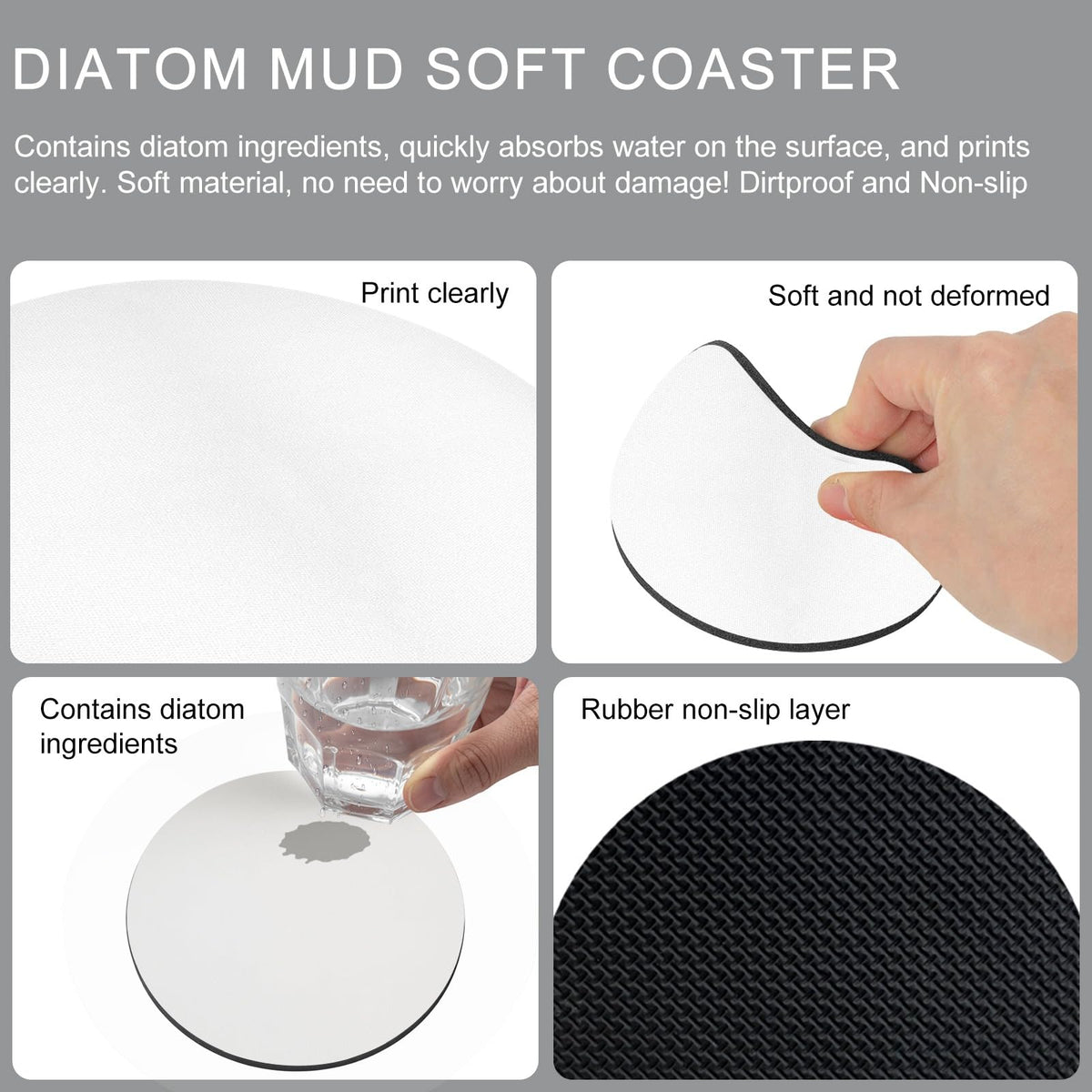 Black Grey Absorbent Coasters Set of 4 N88505