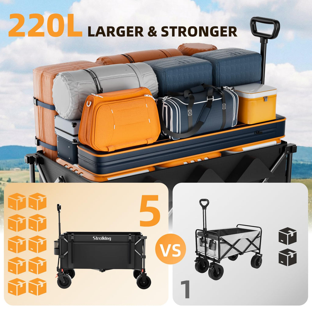 220L Collapsible Heavy Duty Folding Wagon Cart with All-Terrain Wheels T740