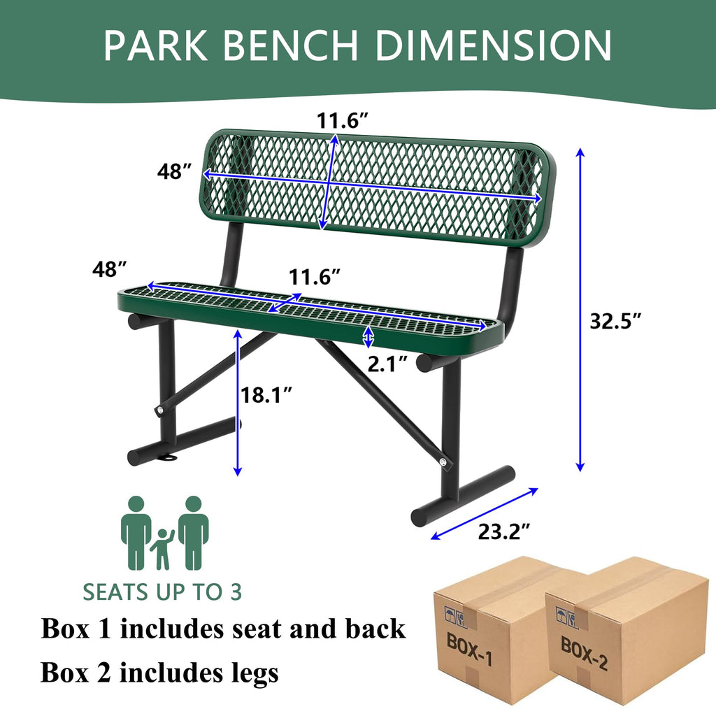 4FT Heavy Duty Metal Outdoor Bench with Backrest M393
