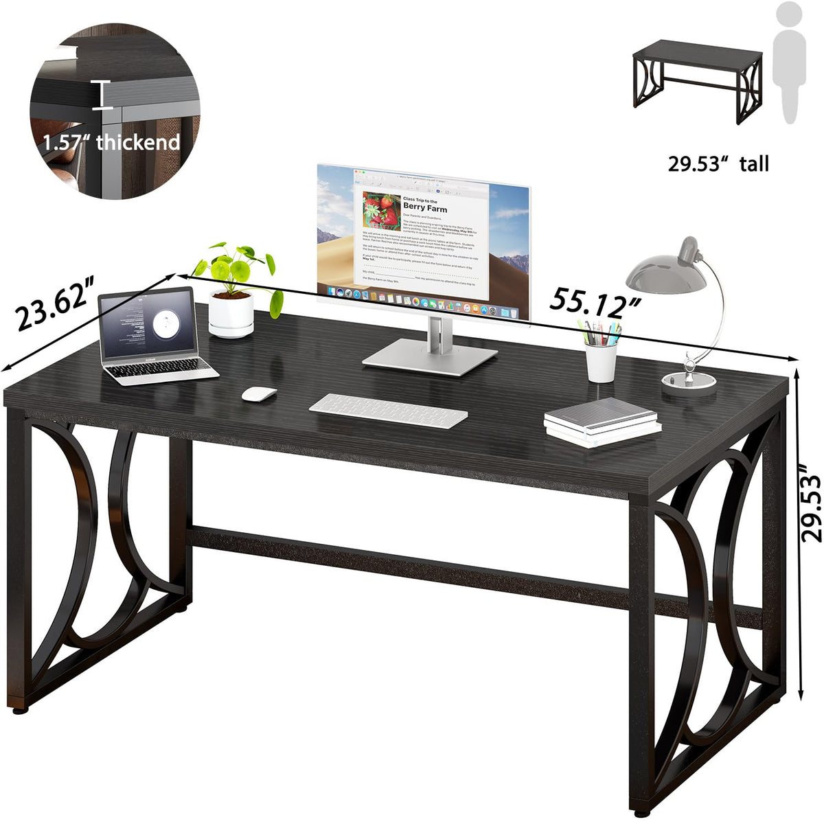 Black 55 Inch Metal Wooden Computer Desk G741