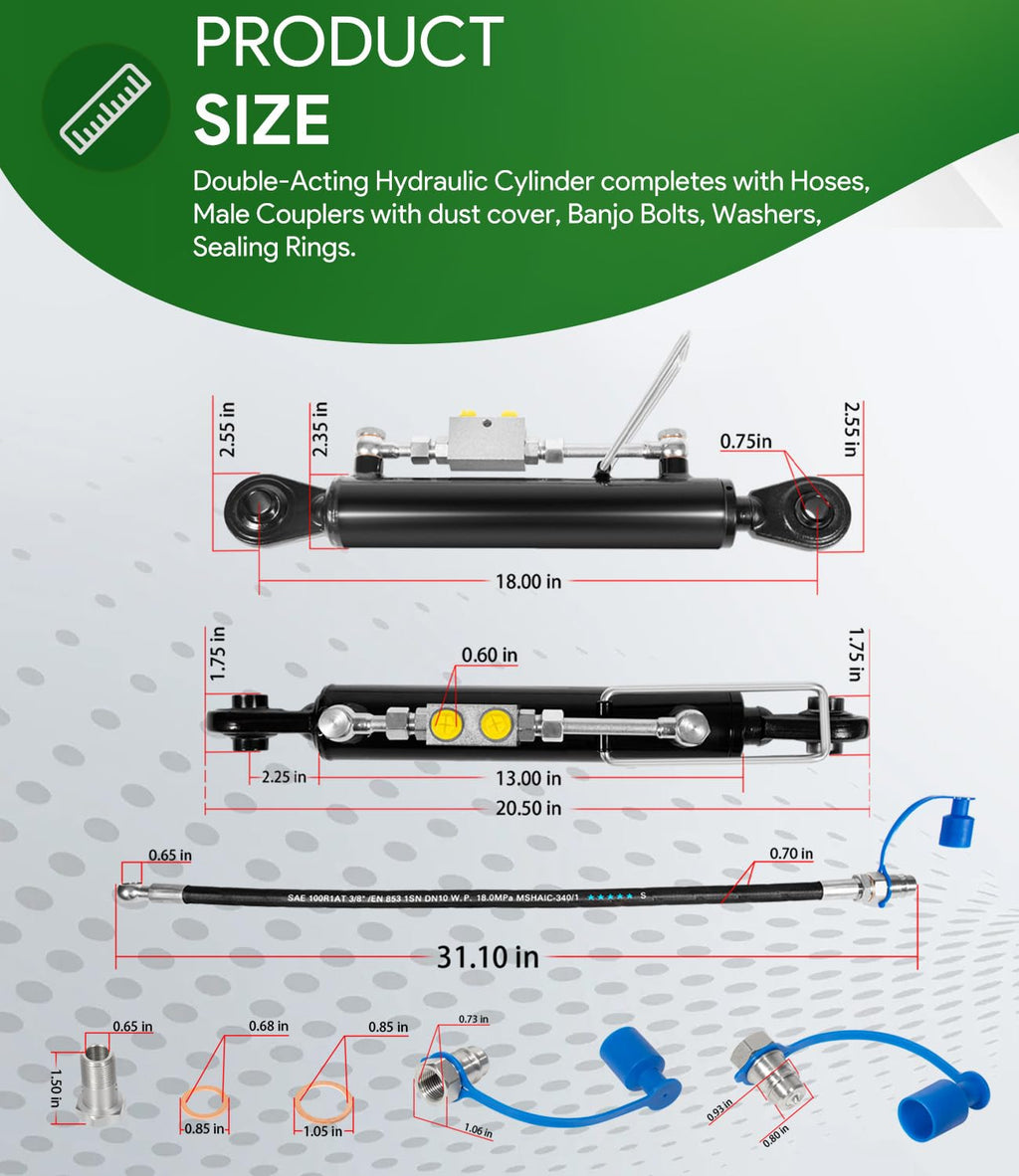Hydraulic Top Link Cat. 1-1 with Locking Block and 2 Hose N62169