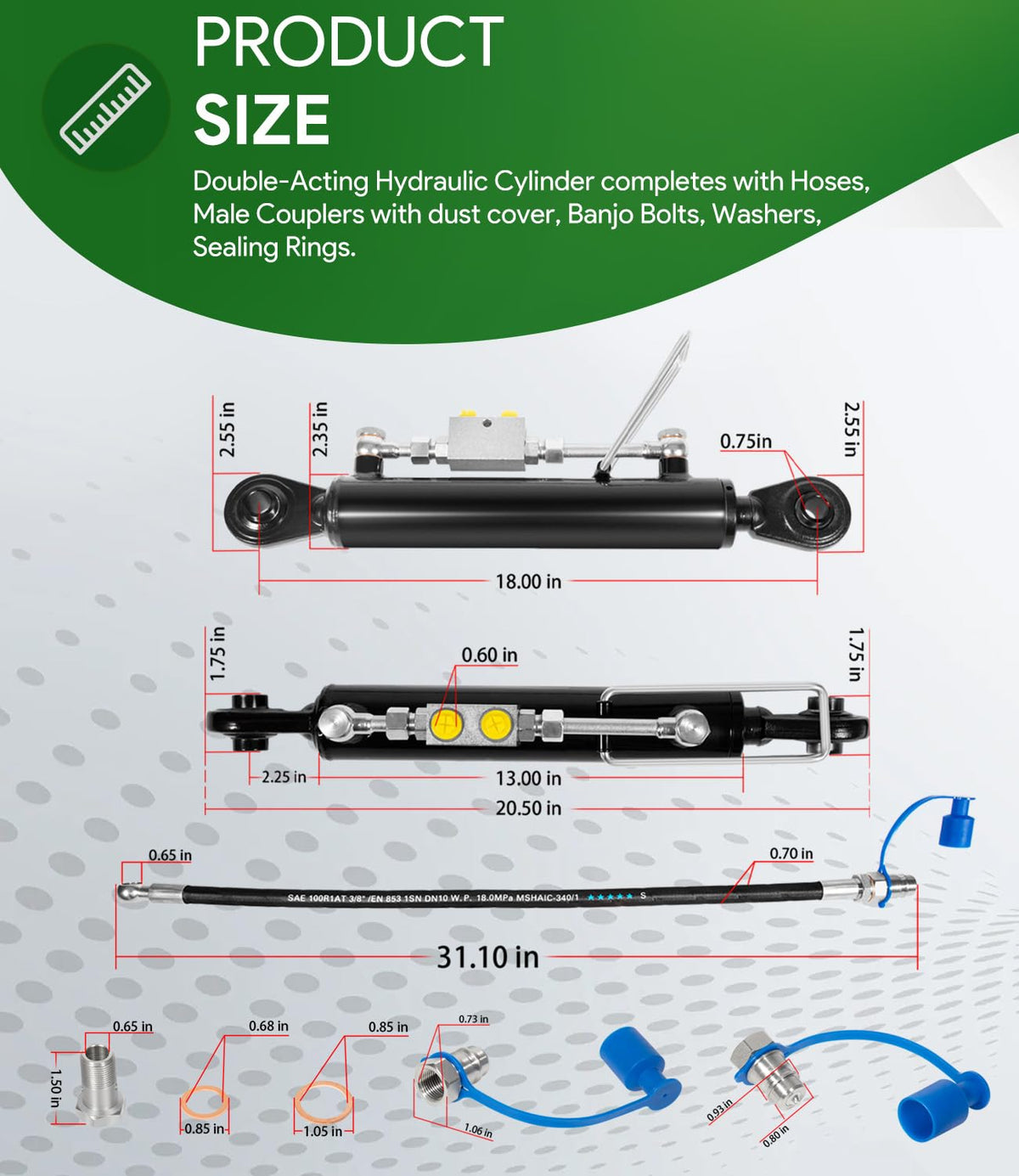 Hydraulic Top Link Cat. 1-1 with Locking Block and 2 Hose N62169