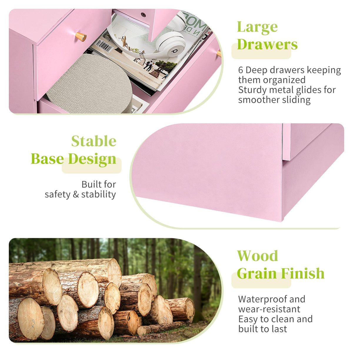 Pink 6 Drawer Dresser V54381