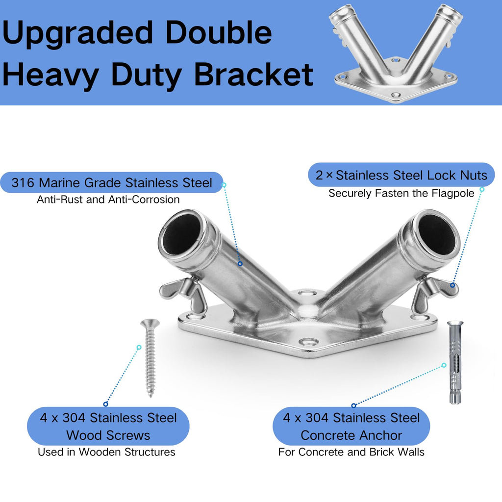 Double Flag Pole Holder 316 Stainless Steel Heavy Duty C146