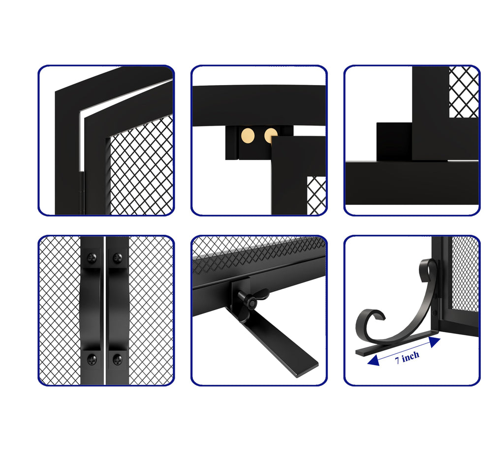Arched Metal Fireplace Screen 2-Panel Spark Guard P7289