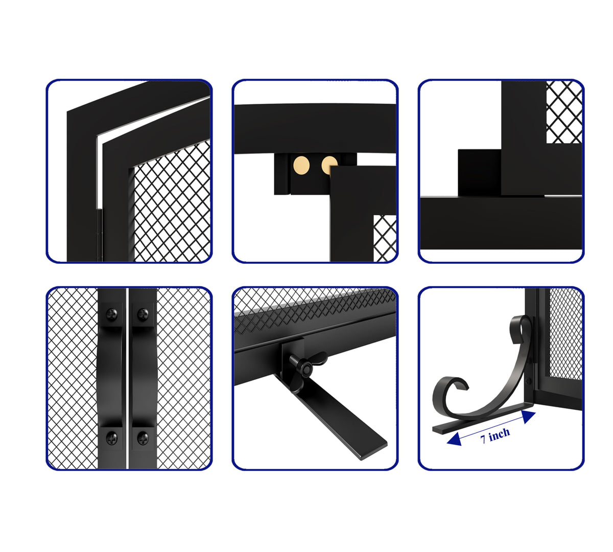 Arched Metal Fireplace Screen 2-Panel Spark Guard P7289