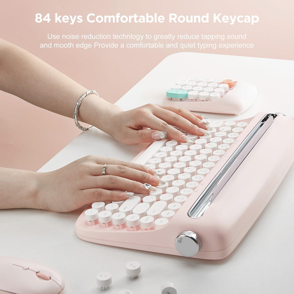 Wireless Retro Typewriter Bluetooth Keyboard Baby Pink D373
