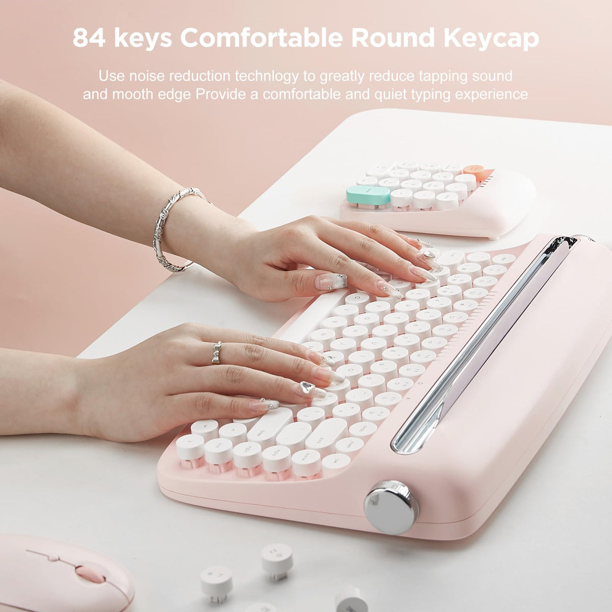 Wireless Retro Typewriter Bluetooth Keyboard Baby Pink D373