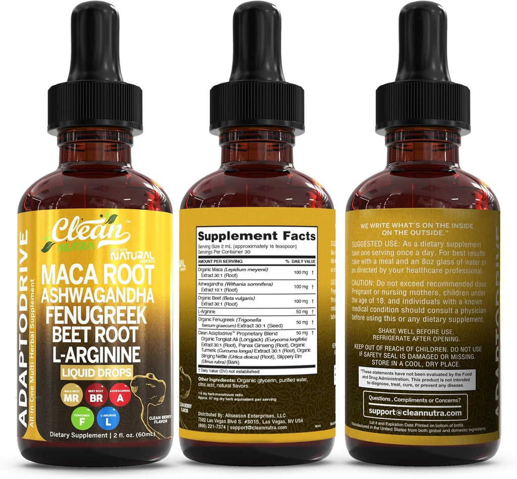 Organic Maca Root Liquid Drops with Ashwagandha and Fenugreek J983