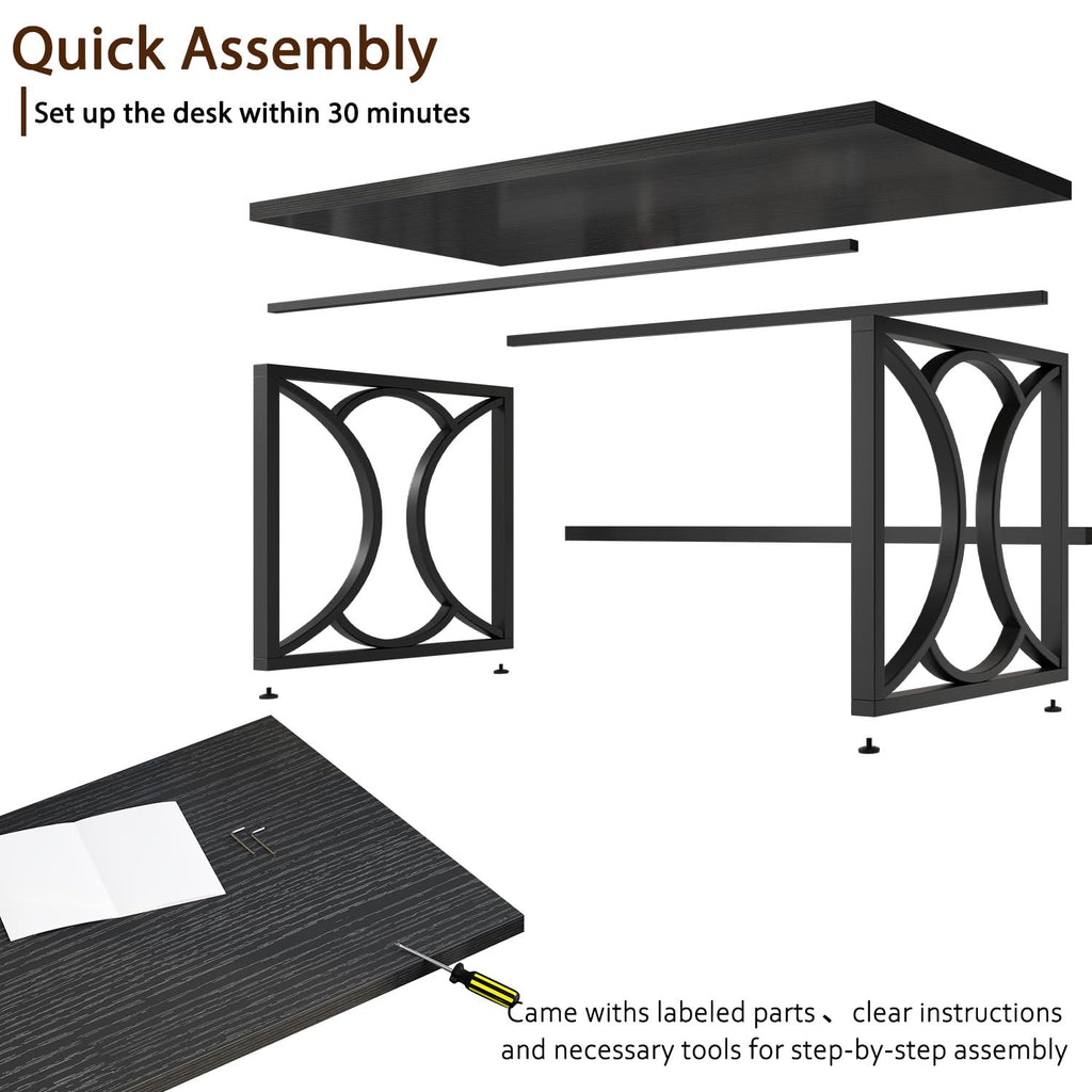 Black 55 Inch Metal Wooden Computer Desk G741