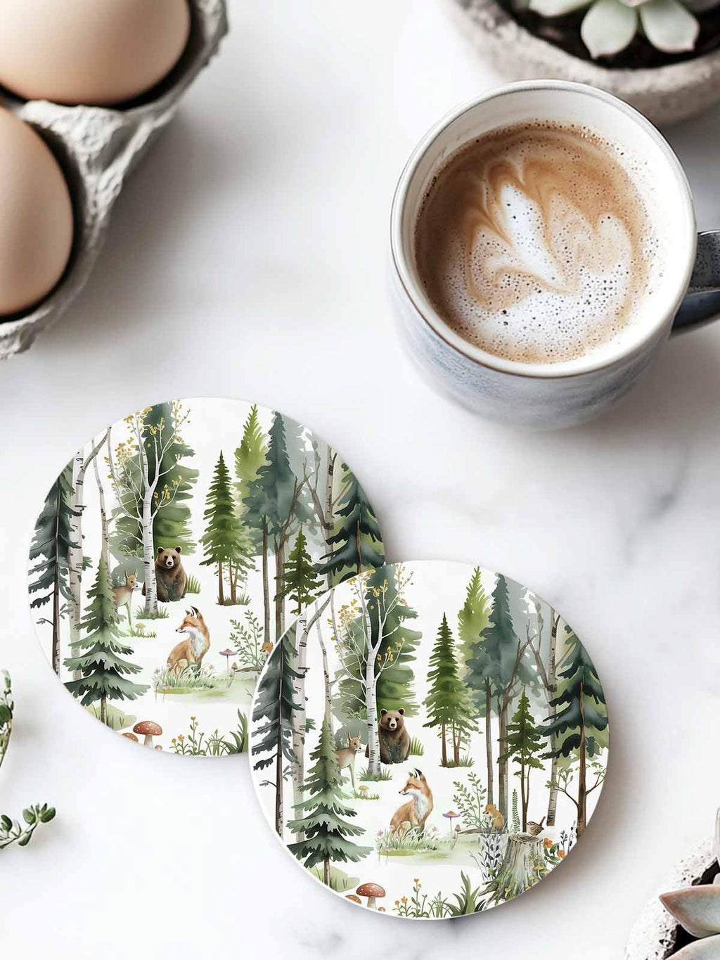 Absorbent Stone Ceramic Coaster with Cork Back, Set of 8 E496426
