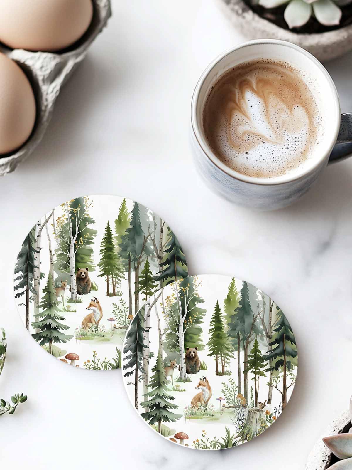 Absorbent Stone Ceramic Coaster with Cork Back, Set of 8 E496426