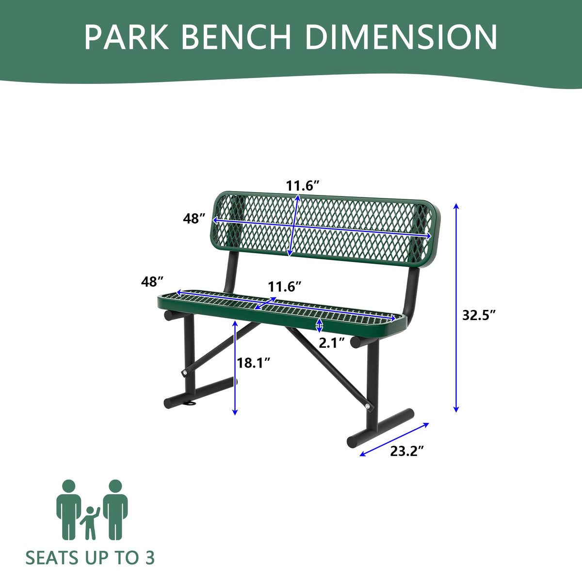4FT Heavy Duty Metal Outdoor Bench with Backrest M393