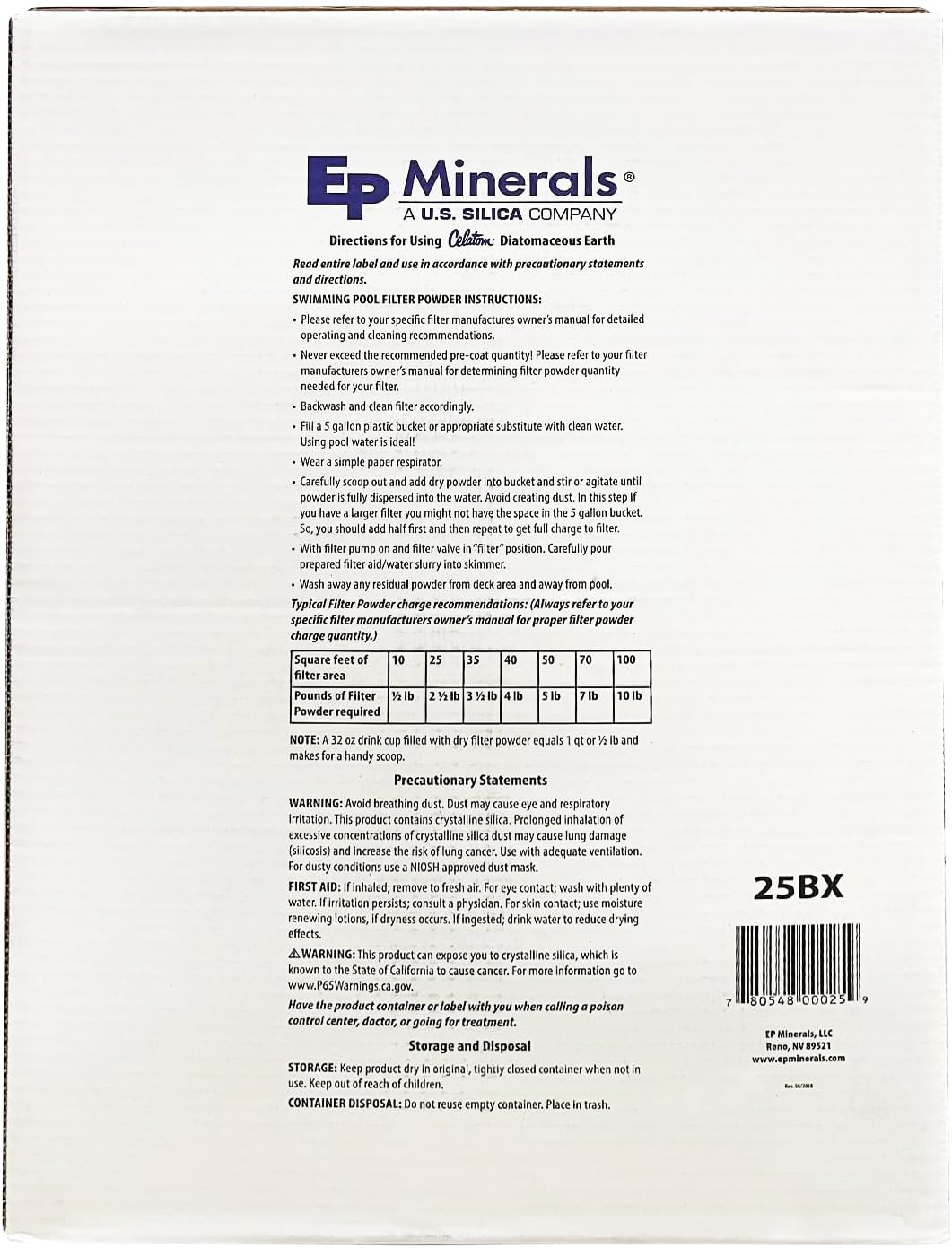 25LB Diatomaceous Earth Pool Filter Aid G6507