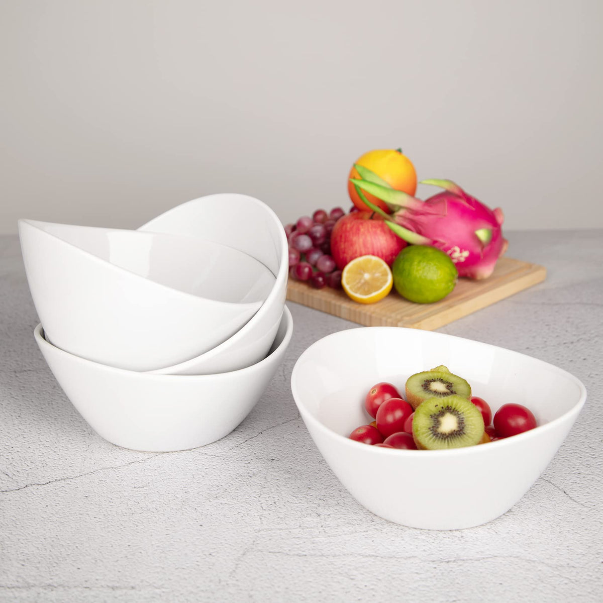 8 in White Ceramic Soup and Salad Bowls Set of 4 S57588