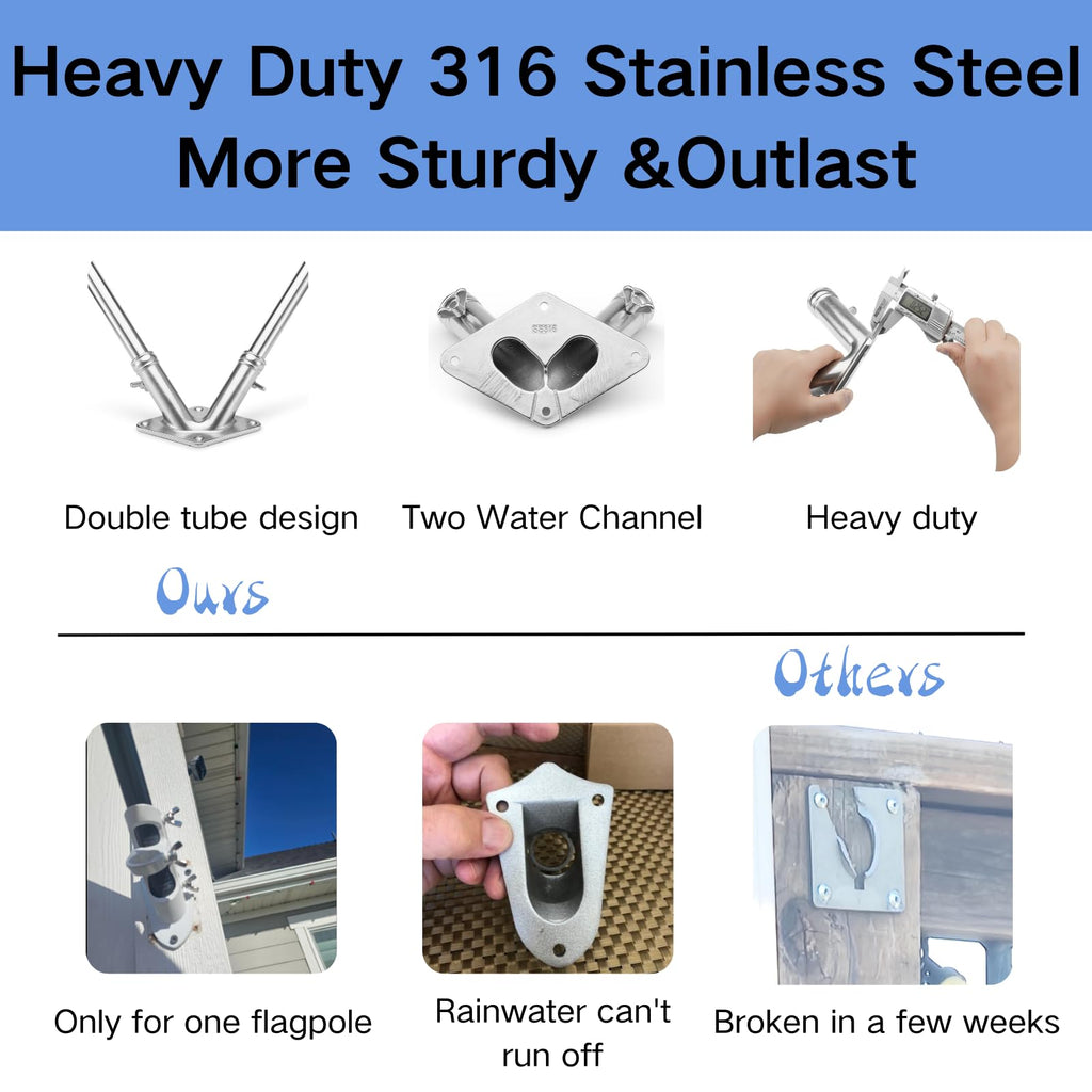 Double Flag Pole Holder 316 Stainless Steel Heavy Duty C146