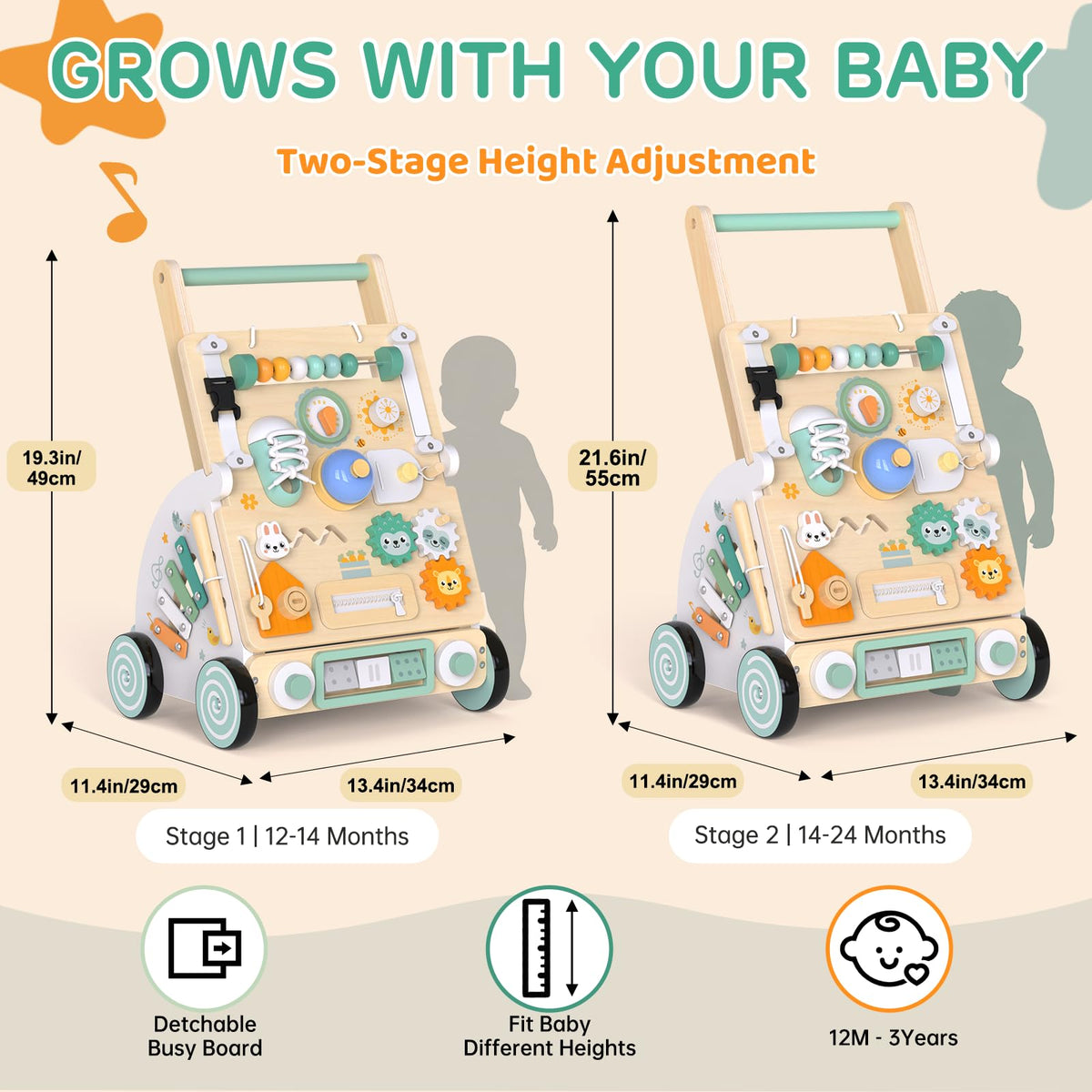 Wooden Baby Walker with Detachable Busy Board M83675