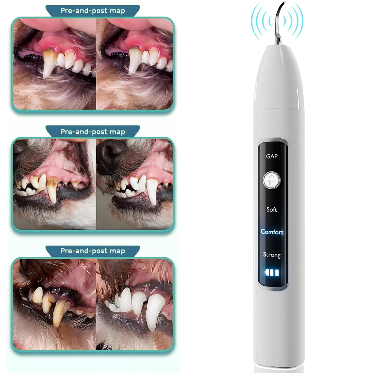 Ultrasonic Pet Dental Cleaner with 4 Tips, 3 Modes, LED, White H644