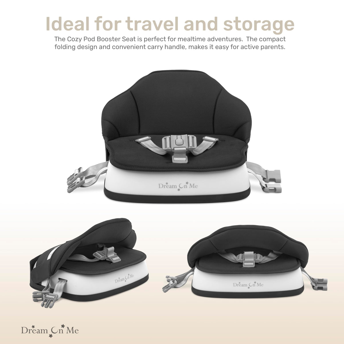 Portable Baby Booster Seat with 3-Point Harness & 2 Fixing Belts, Black J675