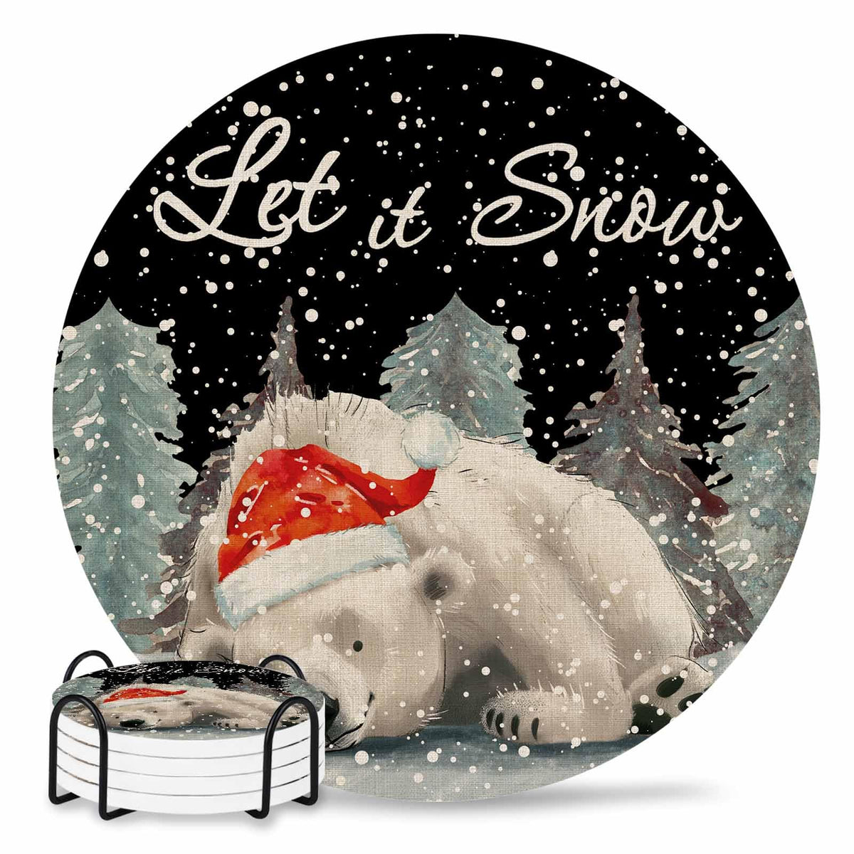Set of 4 Absorbent Ceramic Stone Coasters with Holder B11635