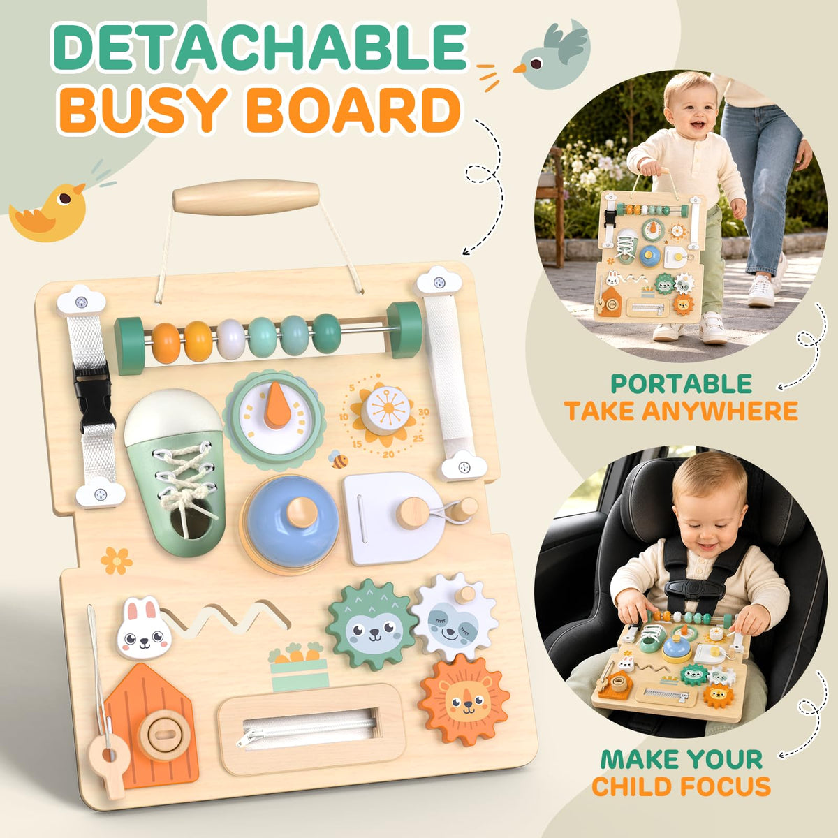 Wooden Baby Walker with Detachable Busy Board M83675