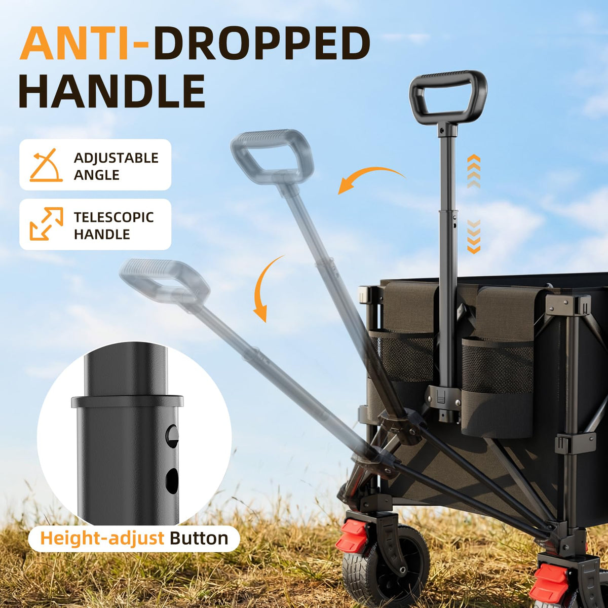 220L Collapsible Heavy Duty Folding Wagon Cart with All-Terrain Wheels T740