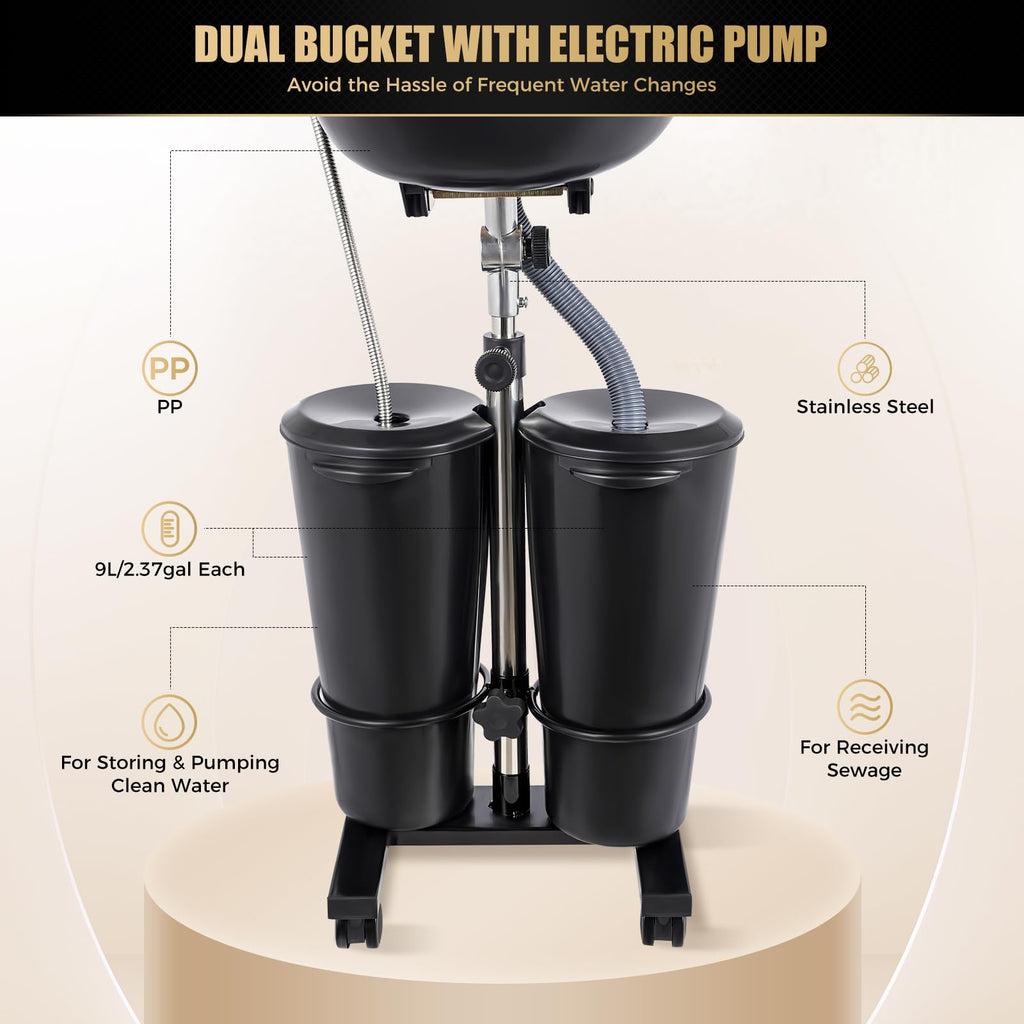 Portable Shampoo Bowl with Electric Pump, 2.64 Gallons, Height Adjustable P38234