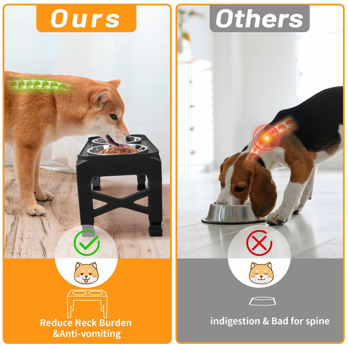 Elevated Dog Bowls with 2 Stainless Steel Bowls Non-Slip Adjusts to 3 Heights I1439