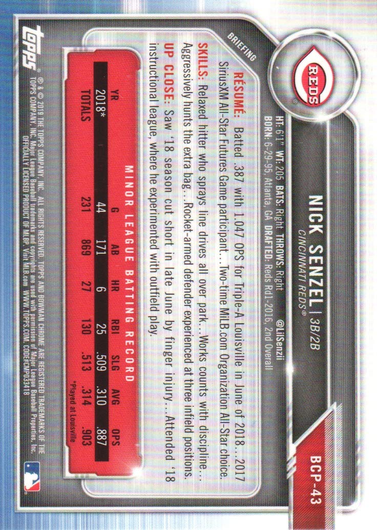 2019 Bowman Chrome Mega Box Prospect Baseball Refractor #BCP-43 Nick Senzel P608