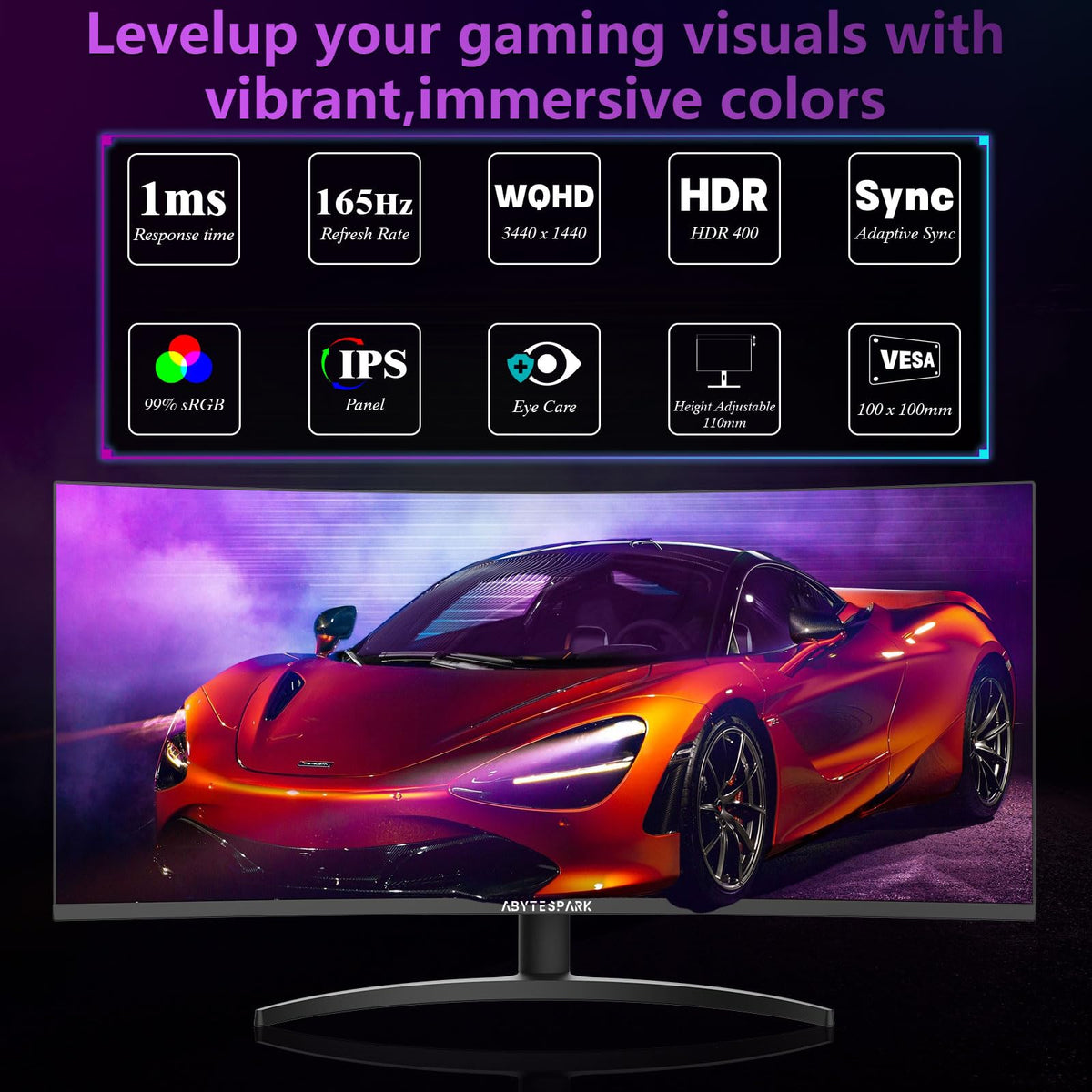 34 Inch Curved Ultra Wide WQHD Gaming Monitor 165Hz 1ms HDR400 D526