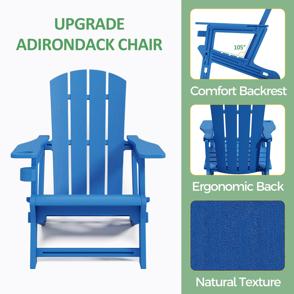 Klein Blue Plastic Adirondack Chairs Set of 2 with Cup Holder F766146