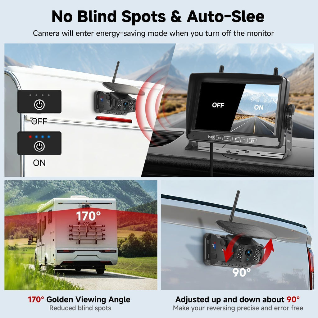 Dual Magnetic Wireless Backup Camera, 7” 1080P HD 4CH DVR Monitor B805